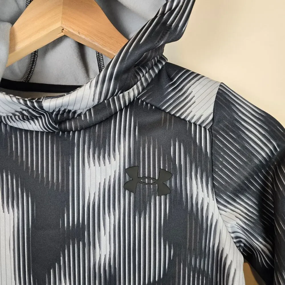 NWT Under Armour Fleece Printed Hoodie Size YXS/7 Black Gray Sweatshirt Pullover